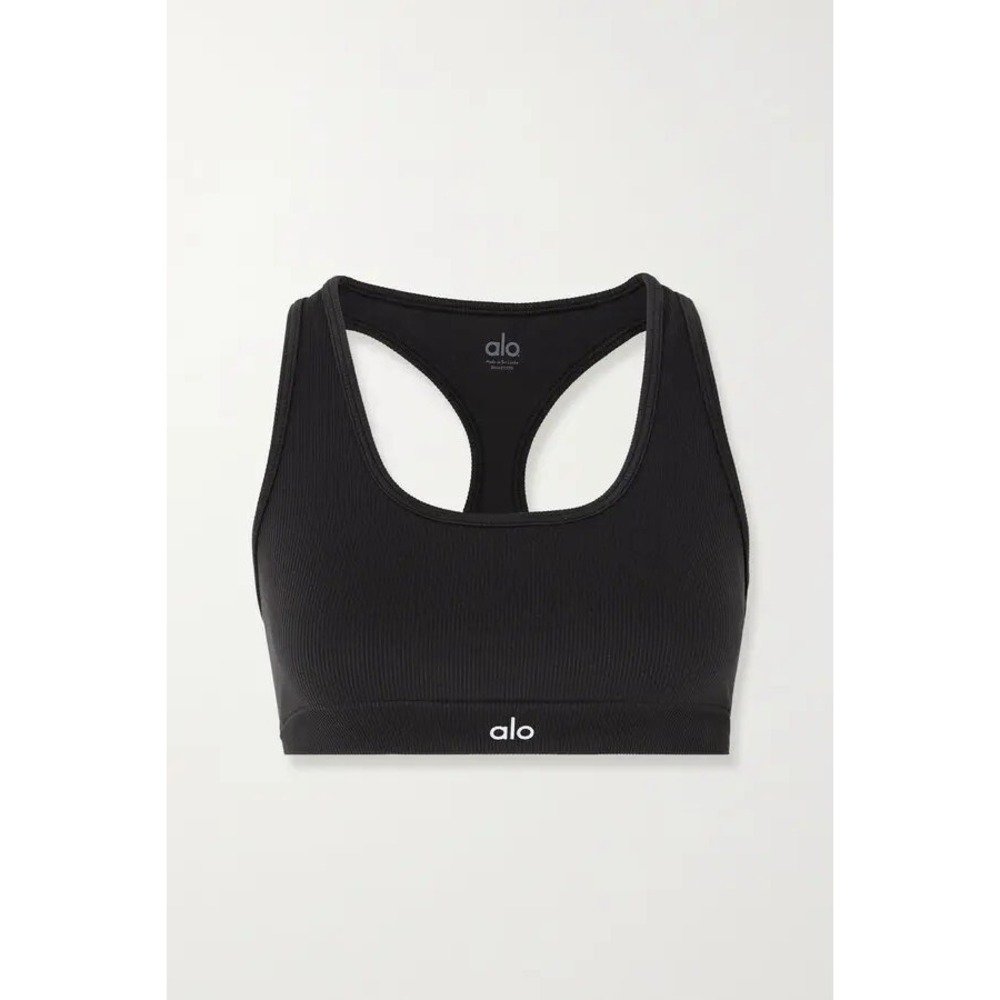 Alo Yoga Ribbed Stretch Sports Bra Black Size Medium Athleisure Gym Workout